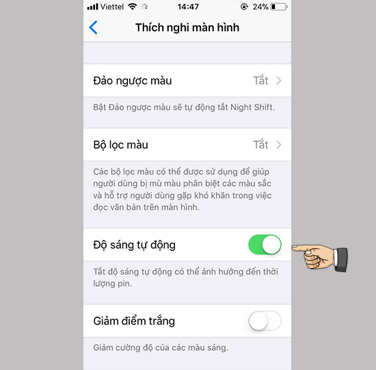 Hướng dẫn tắt độ sáng tự động trên iOS 11